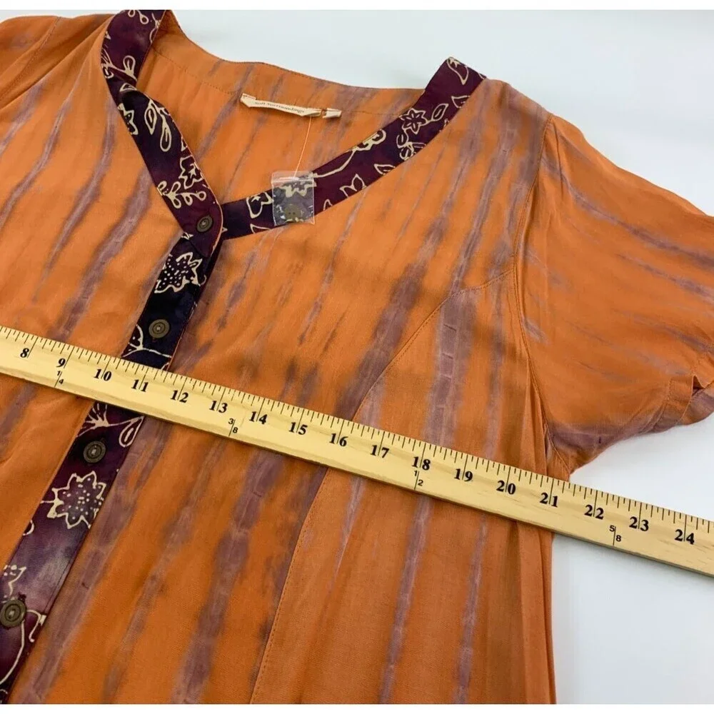 Soft Surroundings Sunset Bali Dress Orange Short Sleeve Button 2BD24 Womens 1X - Picture 9 of 13
